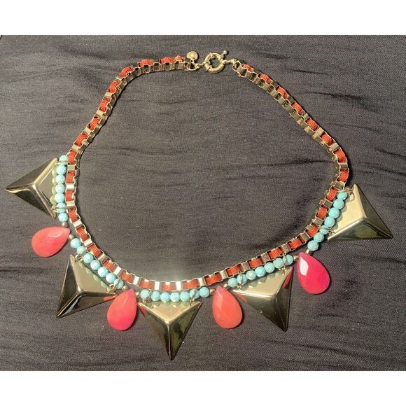 Couture Rhinestone Precious Gemstone Boho Geometric Bib Necklace 18" Zoe + Syd - Picture 2 of 7